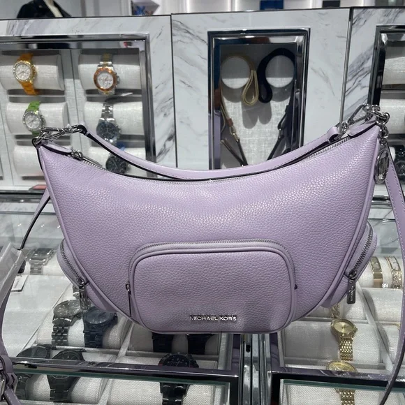 MICHAEL KORS Merritt Medium Pebbled Leather Convertible Shoulder BagQuartz NWT
